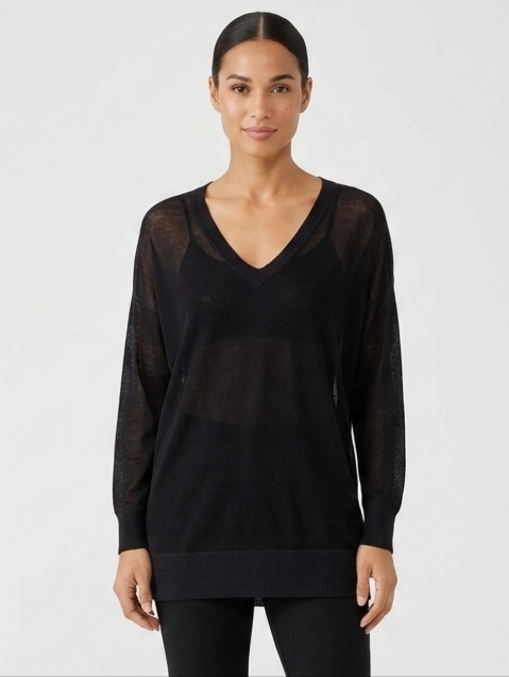Philosophy Sheer V-neck Sweater In Black Size Small